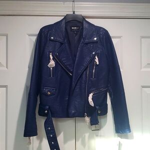Beautiful Blue Faux Leather Jacket NWT